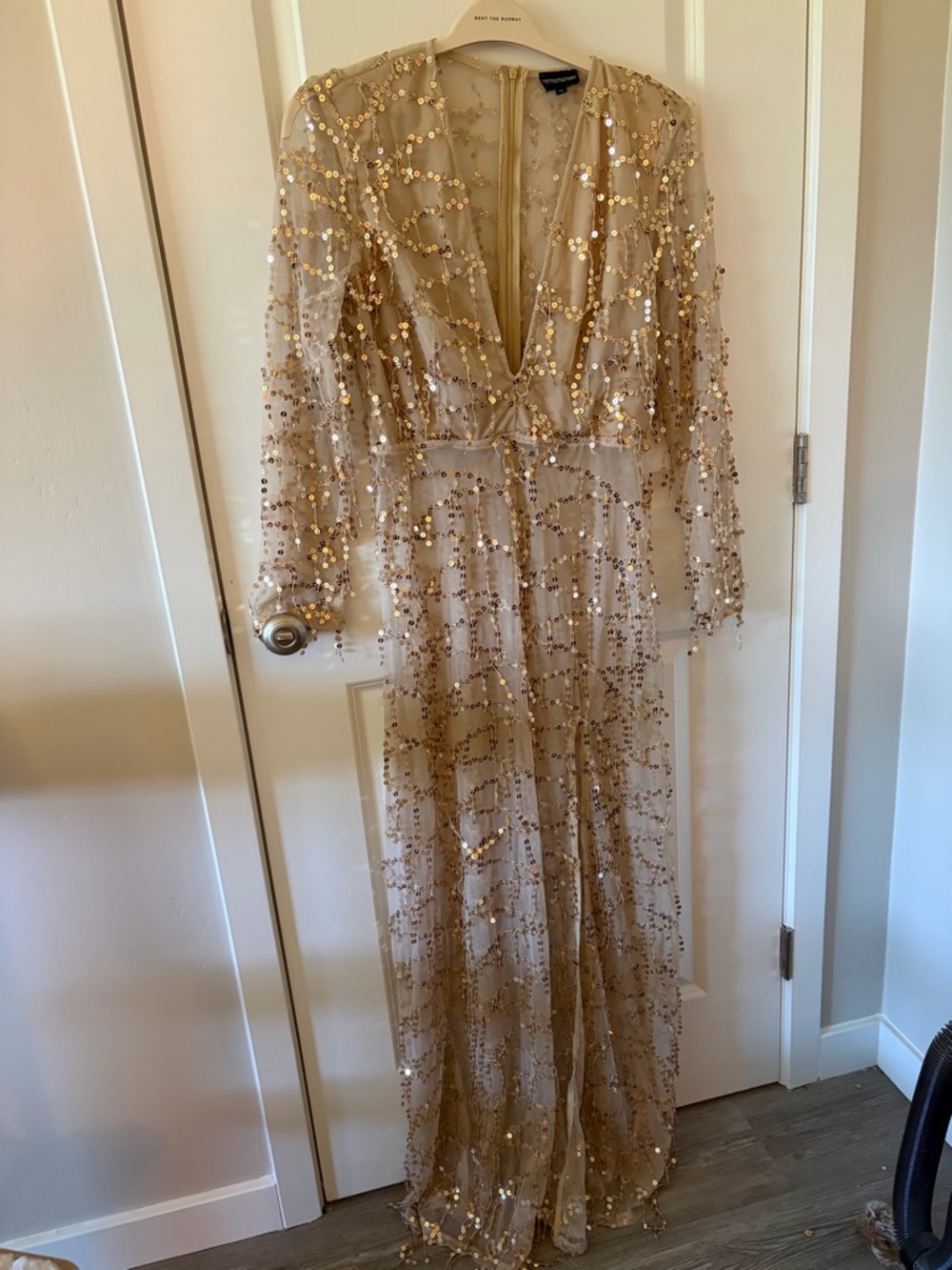 PrettyLittleThing Champagne Sequin Embellished Sheer Dress